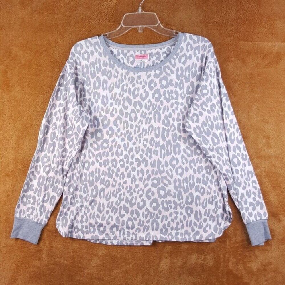KATE SPADE Womens Sleepwear Medium Gray Leopard Pullover Sleep Shirt Pajama Top